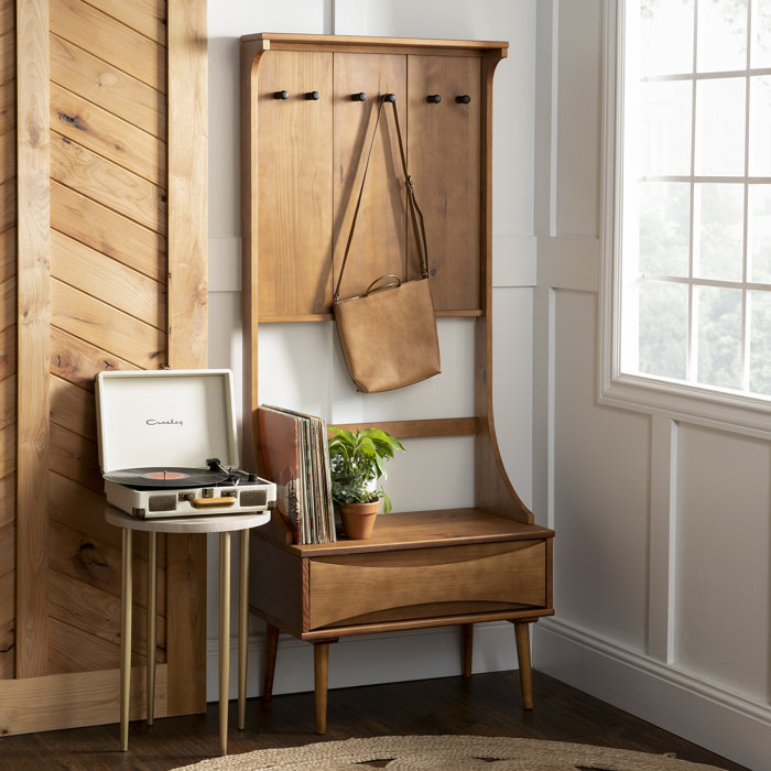 Corrigan Studio® Malena Pine Solid Wood Hall Tree with Bench and Shoe